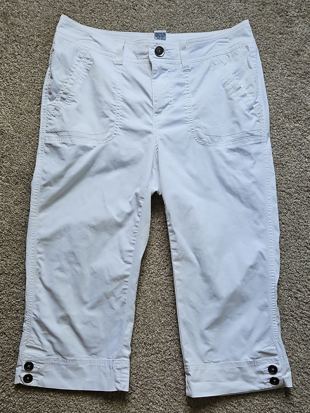 White Capri Chino Pants Button Cuff Detail Size 8